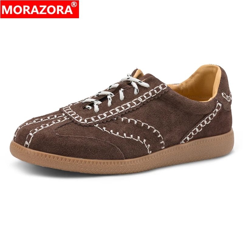 

MORAZORA Size 34-43 Cow Suede Leather Women Sneakers Handmade Lace Up Women Flats Fashion Ladies Casual Flat Shoes