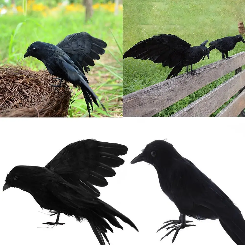 Simulierter schwarzer Krähen-Vogel als Vogelabwehr für den Außenbereich, Garten, Halloween-Party-Requisite, Gothic-Grusel-Dekoration, Ornament – Detail 6