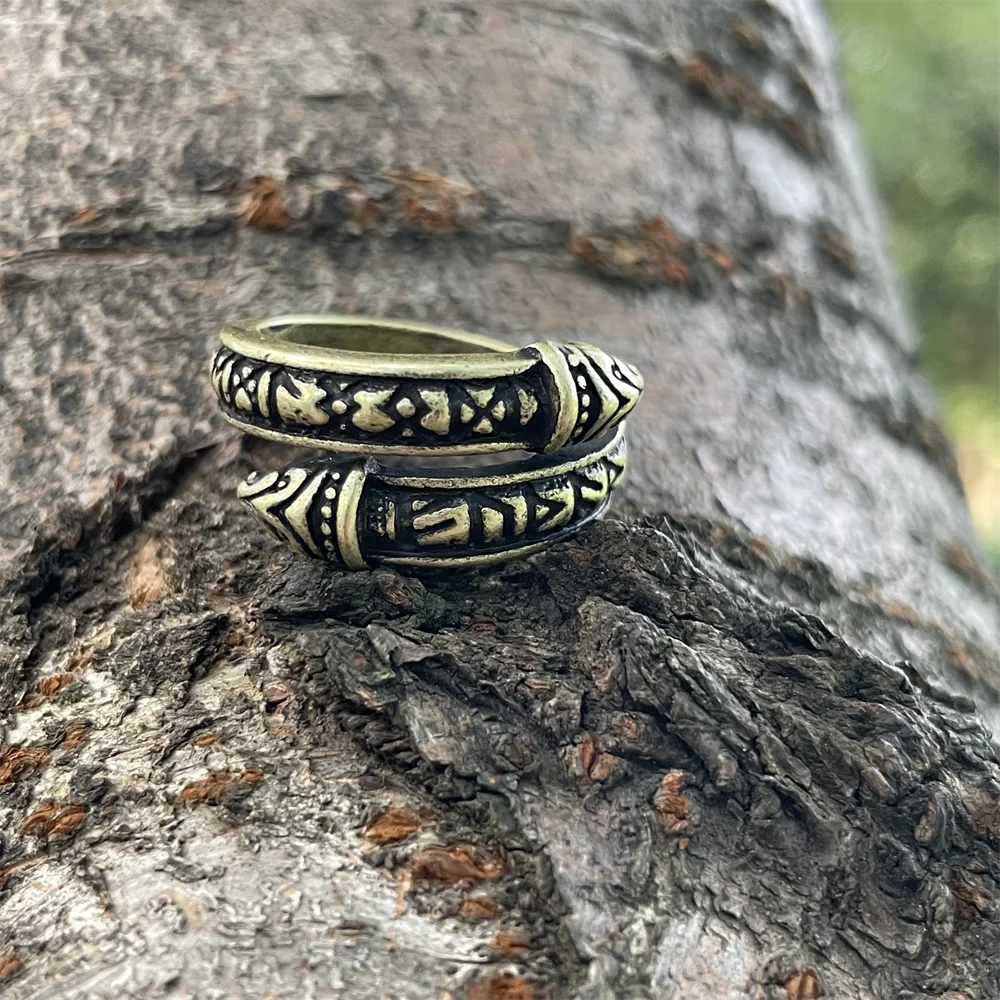 Adjustable Goth Dragon Norse Viking Runes Jewelry Vintage Punk Ring For Women Men Accessories