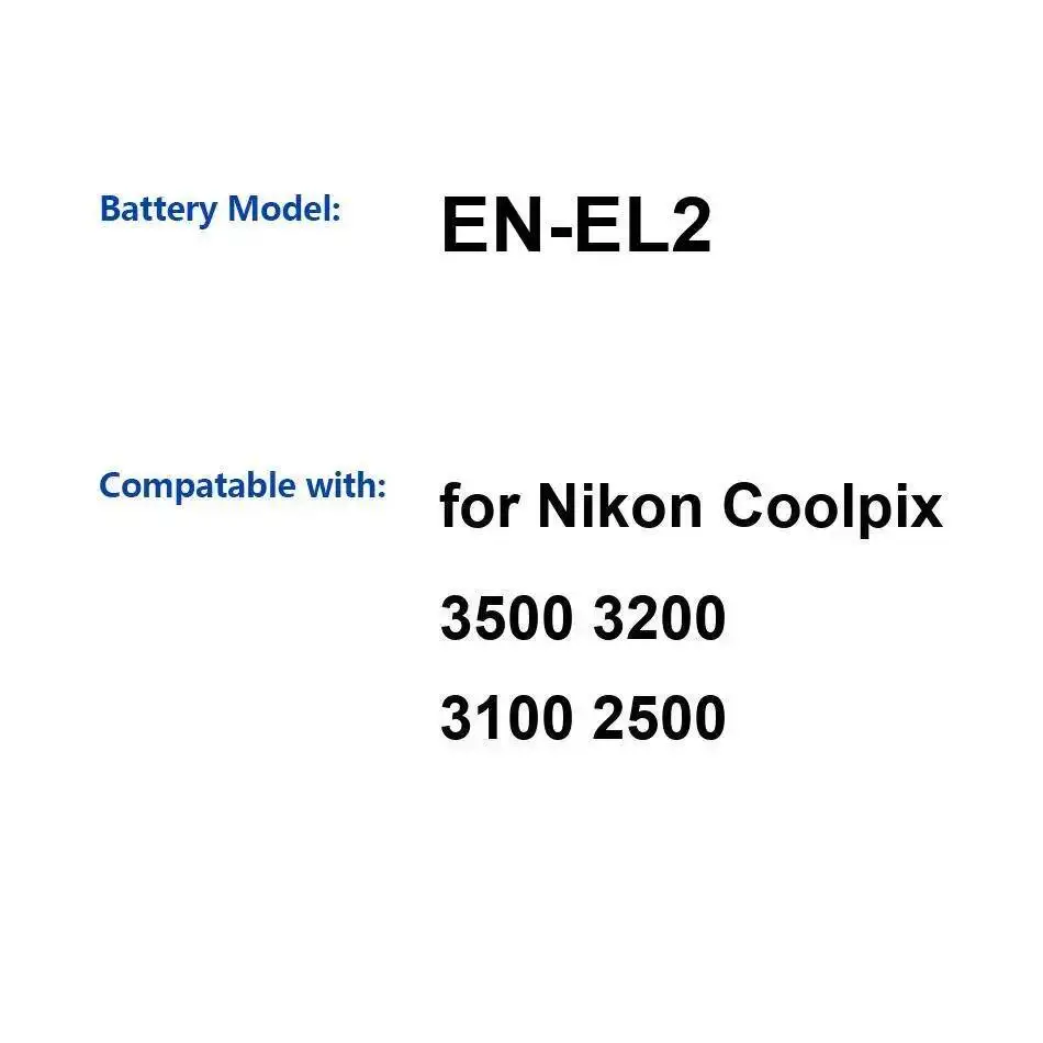 Alta compatibilidad para Nikon Coolpix 3500 3200 3100 2500 batería de cámara 1300Mah EN-EL2
