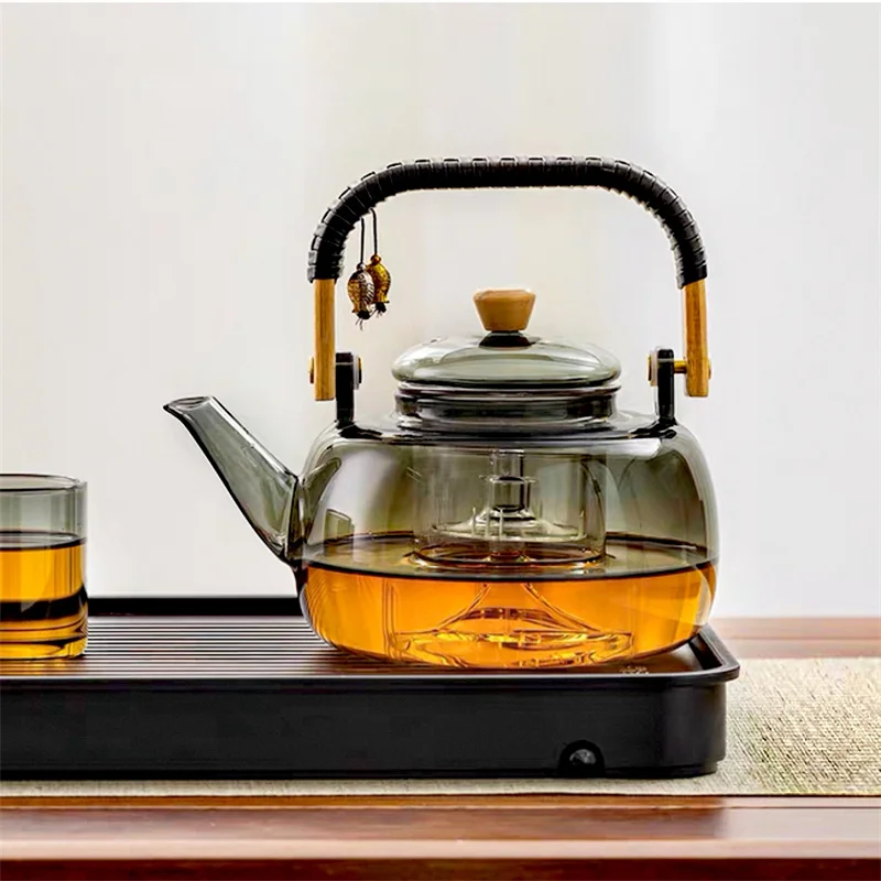 

1000ml Bamboo Handle High Boron Silicon Glass Teapot Chinese Tea Ceremony Transparent Kungfu Tea Set Strainer Filter Tea Pot