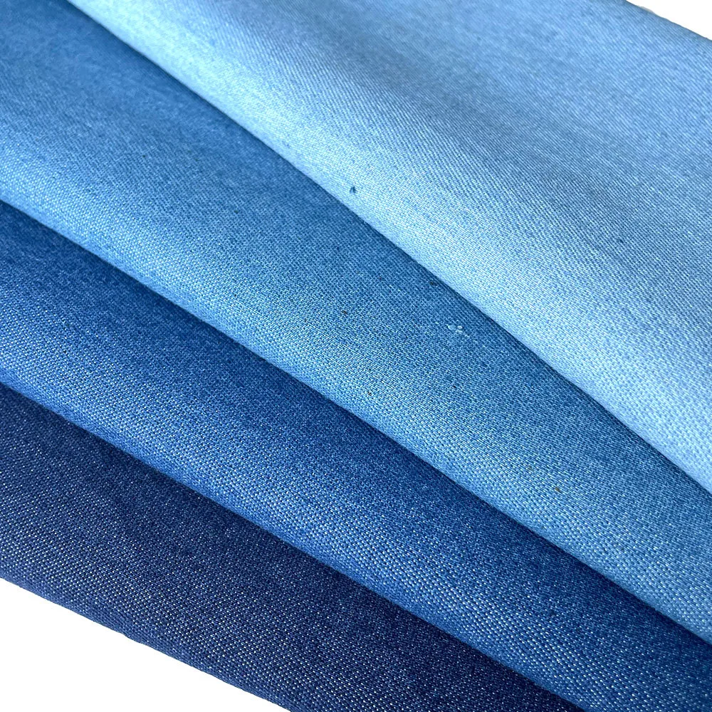 Cotton Blue Denim Cotton Soft Micro Stretchy Thin Light Breathable Washed Fabric DIY Shirt Pants Quilting Sewing Craft Material