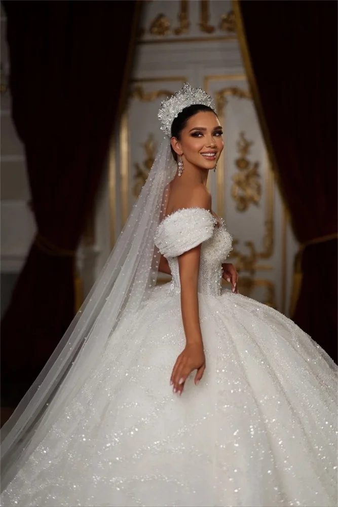 Abiti da sposa eleganti con spalle scoperte Abito da sposa con paillettes scintillanti Abito da ballo di lusso Abiti da sposa Abito da sposa Personalizza