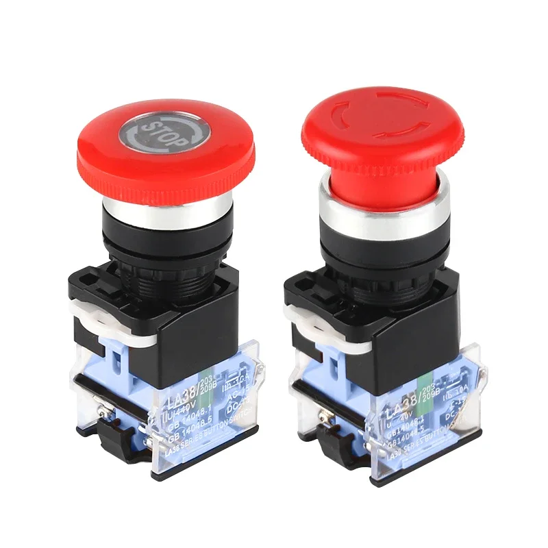 

Самоблокирующаяся грибовидная головка, кнопка аварийной остановки, размер отверстия 22 мм, один открыт и один закрыт, 10 А, подходит