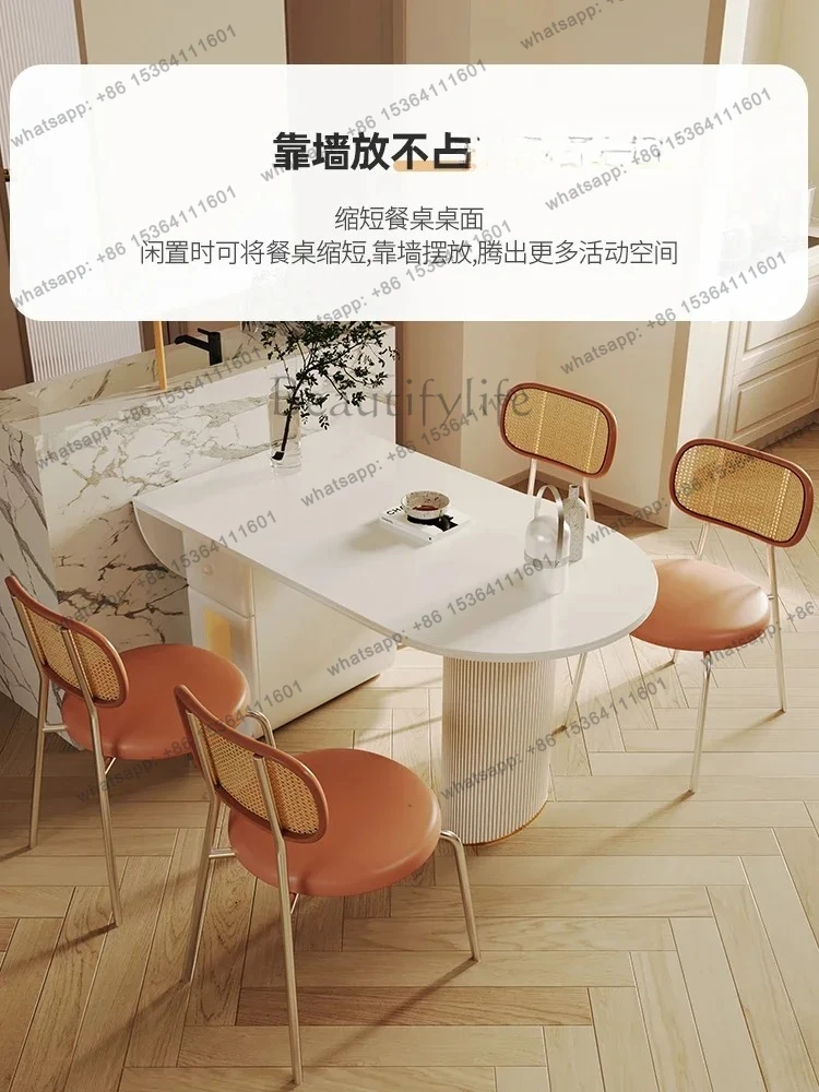 

yj9 Cream wind rock slab dining table Small apartment eating table Rectangle white retractable dining table against the wall