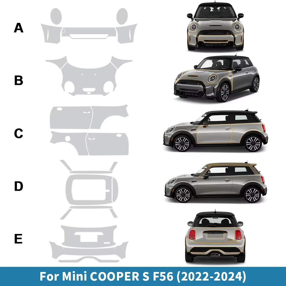 

For Mini F56 Cooper S 2-doors 2022 2023 2024 TPU Pre-cut Paint Protection Film Scratch-resistant Transparent Protective Film PPF