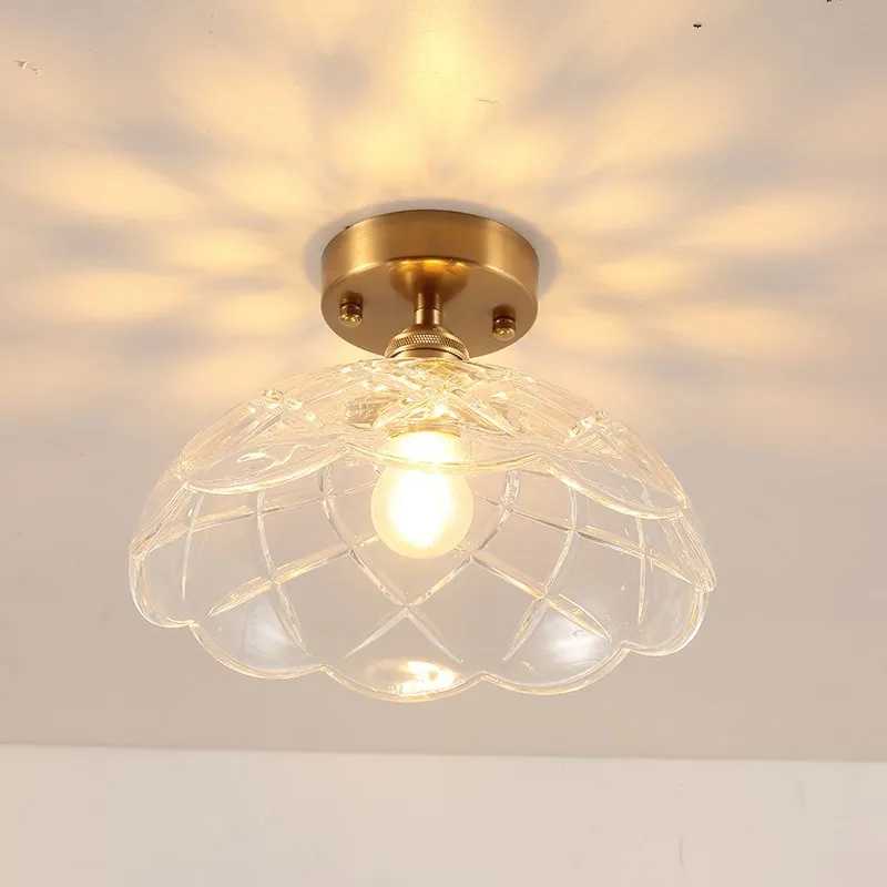 Retro LED Glass Ceiling Lights Nordic Brass Flower Aisle Decor Fixtures Living Room Corridor Balcony Coffee Home Lighting Lustre