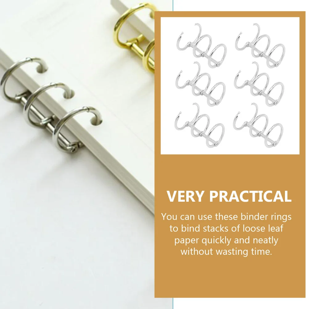 6 Pcs Metal Binder Ring 3-rings Three-holes Decorate DIY Iron Segmented Notebook Office Practical