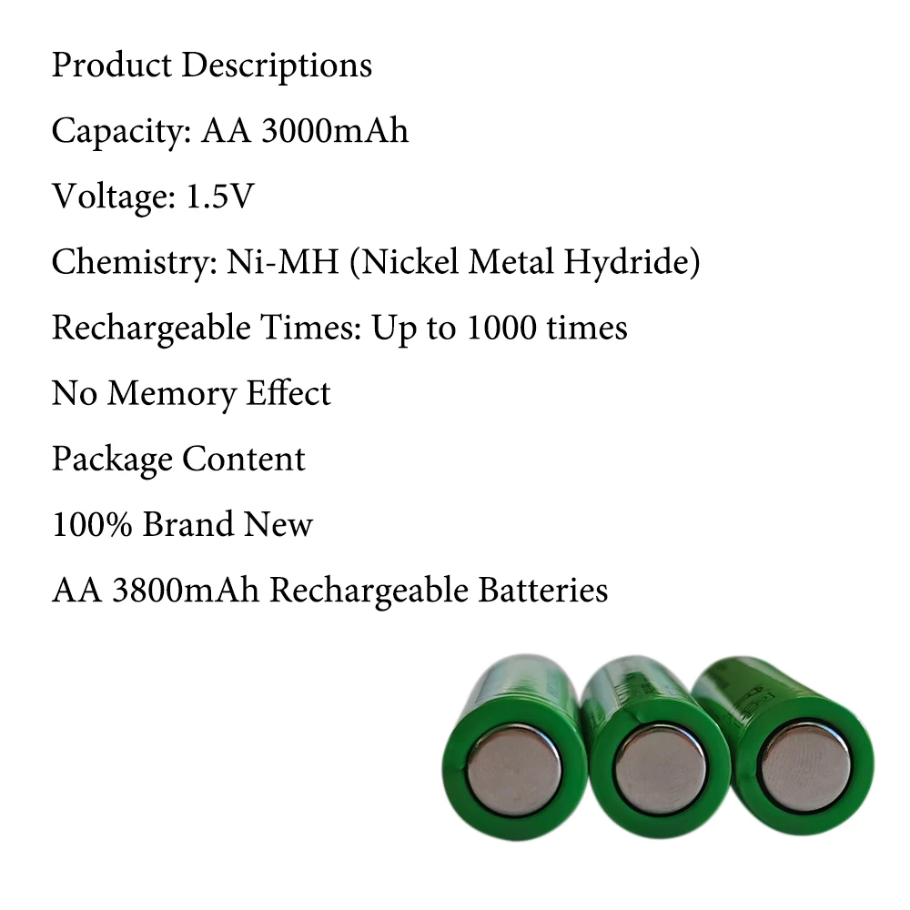 1.5 V 3000 mAh  AA battery  Rechargeable battery NI-MH  AA battery for Clocks, mice, computers