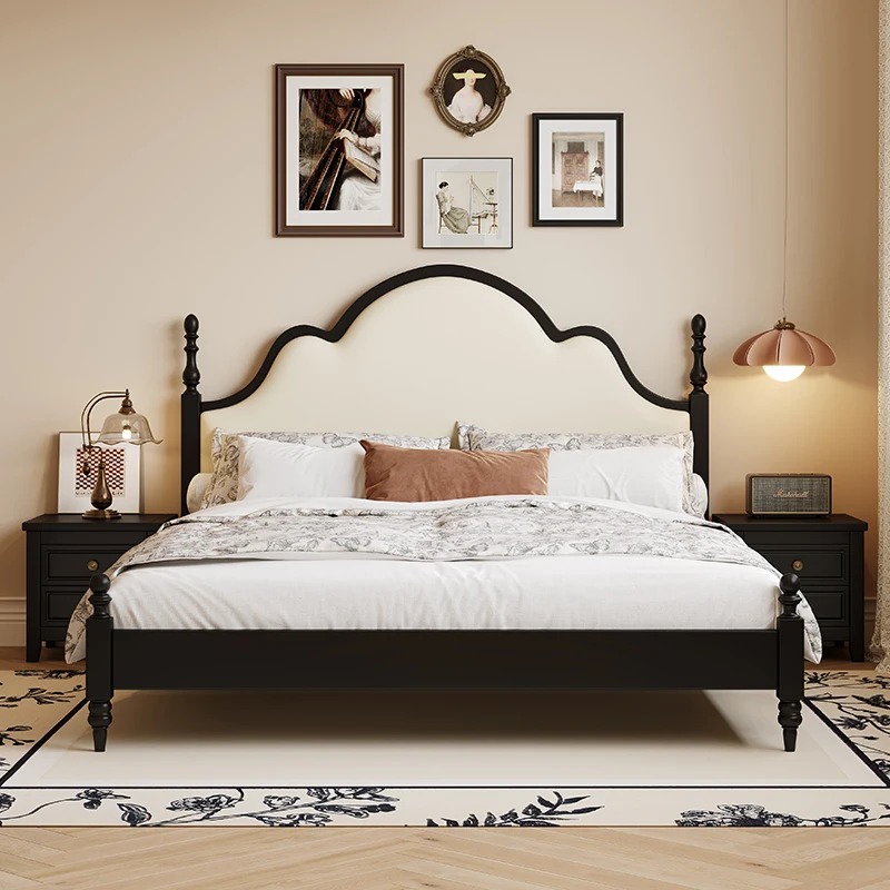 

Master bedroom high-end atmospheric double bed medium antique light luxury black bed