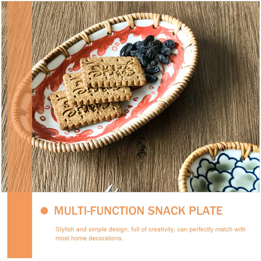 

Vietnamese Style Rattan Fruit Tray Multi-Functional Snack Plate Decorative Household Tabletop Serving Dessert Tray