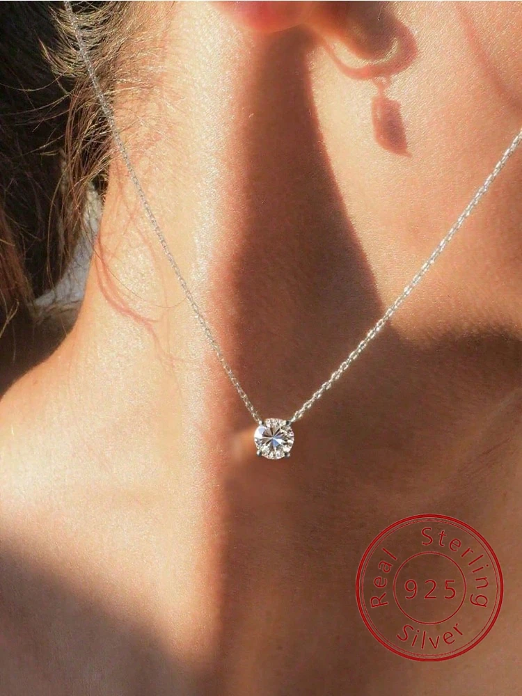

925 Sterling Silver Minimalism Round Zircon Necklace For Women Engagement Wedding Party Fashion High Quality Fine Jewelry