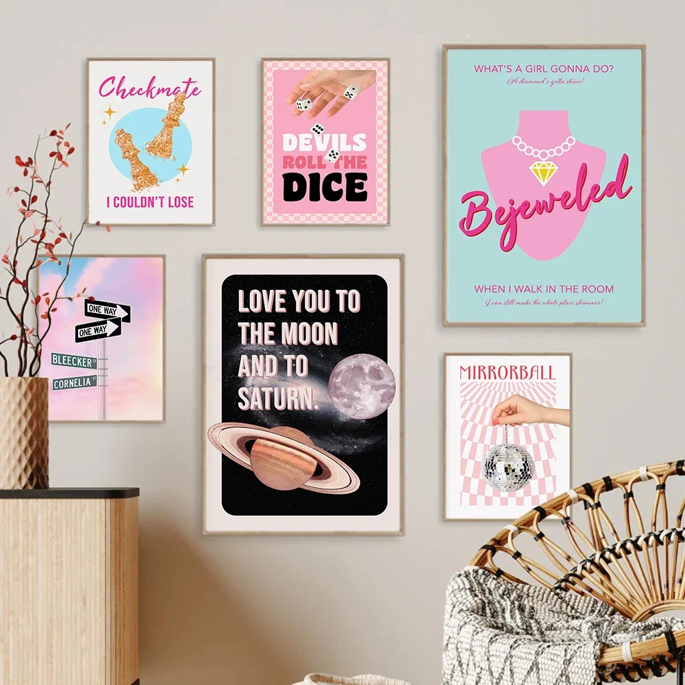 1pc Frameless Star Taylor Pink Oil Painting Print  Trendy Retro Girl Wall Art Canvas Poster for Dorm Room Bar Cart and Fashion D