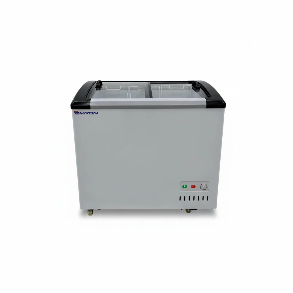 Ice Cream Display Freezer, Transparent Glass Top Chest Freezer, Large Capacity 2-Door Metal Cabinet, Commercial Cooler for Shop