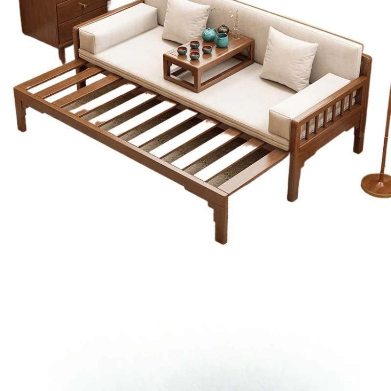 All solid wood Arhat bed, new Chinese style, small apartment living room, simple wooden