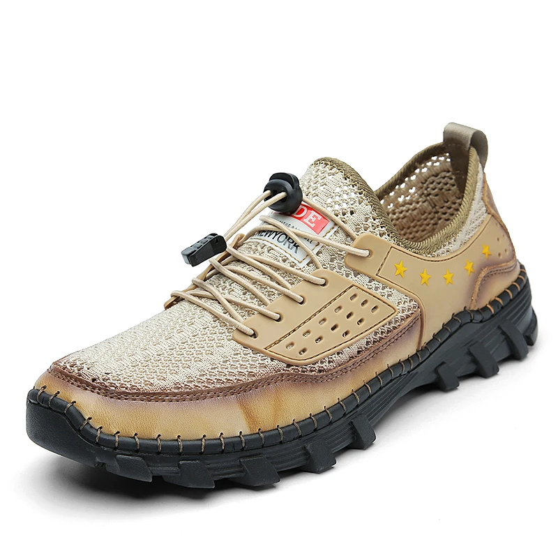 Men's Work & Safety track Shoes Out Sneakers Sport cross-country-running Summer Low-top Air Hole Air Mesh Breathable Handmade