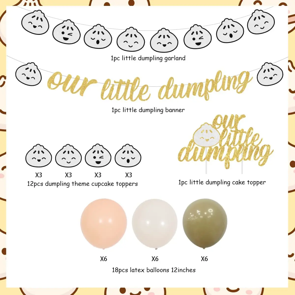 Dumpling Theme Baby Shower Decorations, Our Little Dumpling Banner, Dumplings Garland, Cake Toppers, Balloon for Kids, Birthday