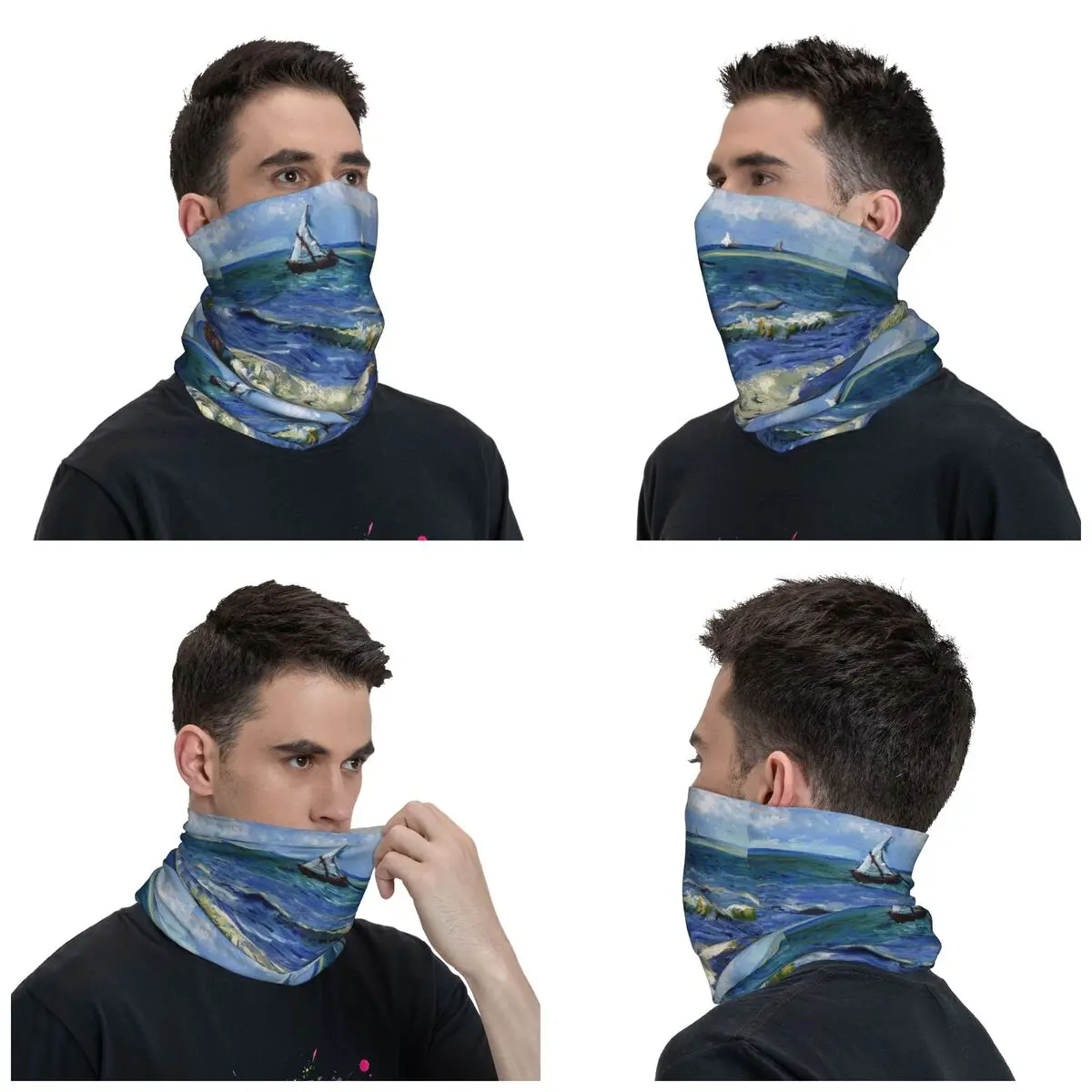 Van Gogh Bandana Winter Neck Warmer Windproof Wrap Face Scarf for Hiking Beach at Scheveningen in Stormy Weather Gaiter Headband