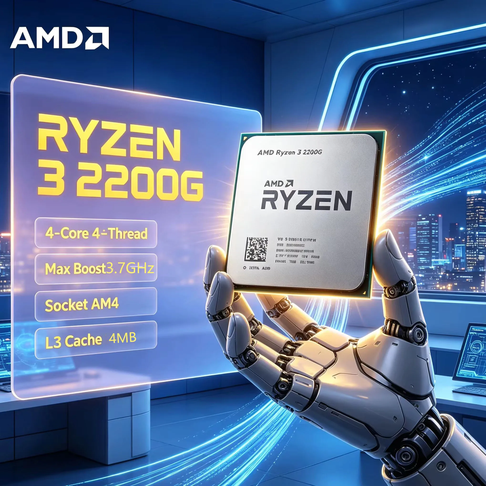 AMD R3 2200G Processor AM4 Upgrade from Old Platform Vega 8 Integrated Graphics 3.7GHz Boost Quad-Core Desktop CPU Chip