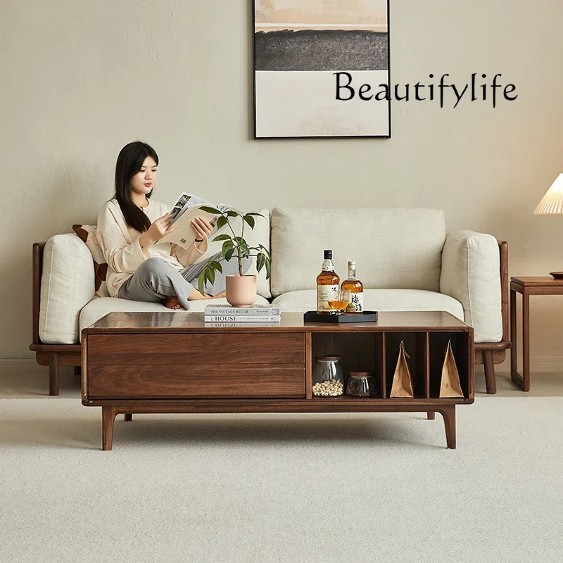 

yj5 North American black walnut coffee table TV cabinet combination living room small apartment solid wood tea table can custom
