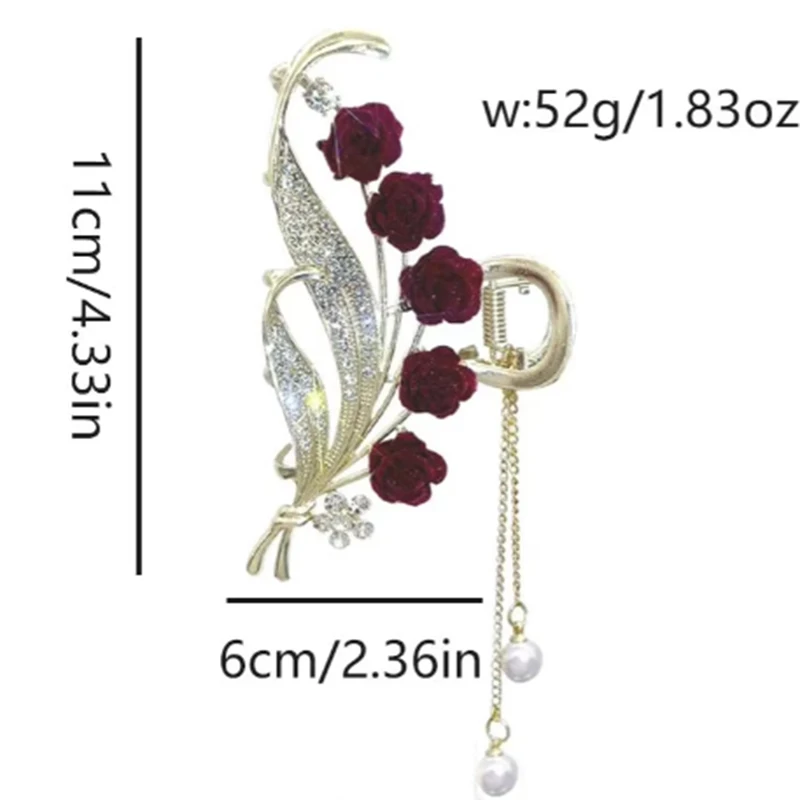 Horquilla con borla de rosa roja de estilo antiguo para niña, 1 unidad, para peinar la cabeza, adecuada para fechas diarias