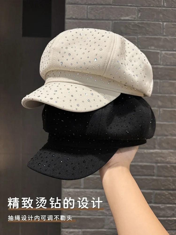 Diamond Octagonal Hat Female Face Small Autumn and Winter Travel Elegant Cap Street Shot Temperament Versatile Beret Hats