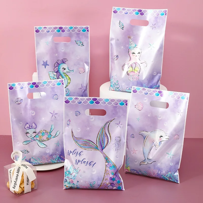 10/20/50pcs Mermaid Candy Bag Purple Mermaid Theme Gift Packaging Bag for Girls Birthday Baby shower Wedding Decoration Supplies