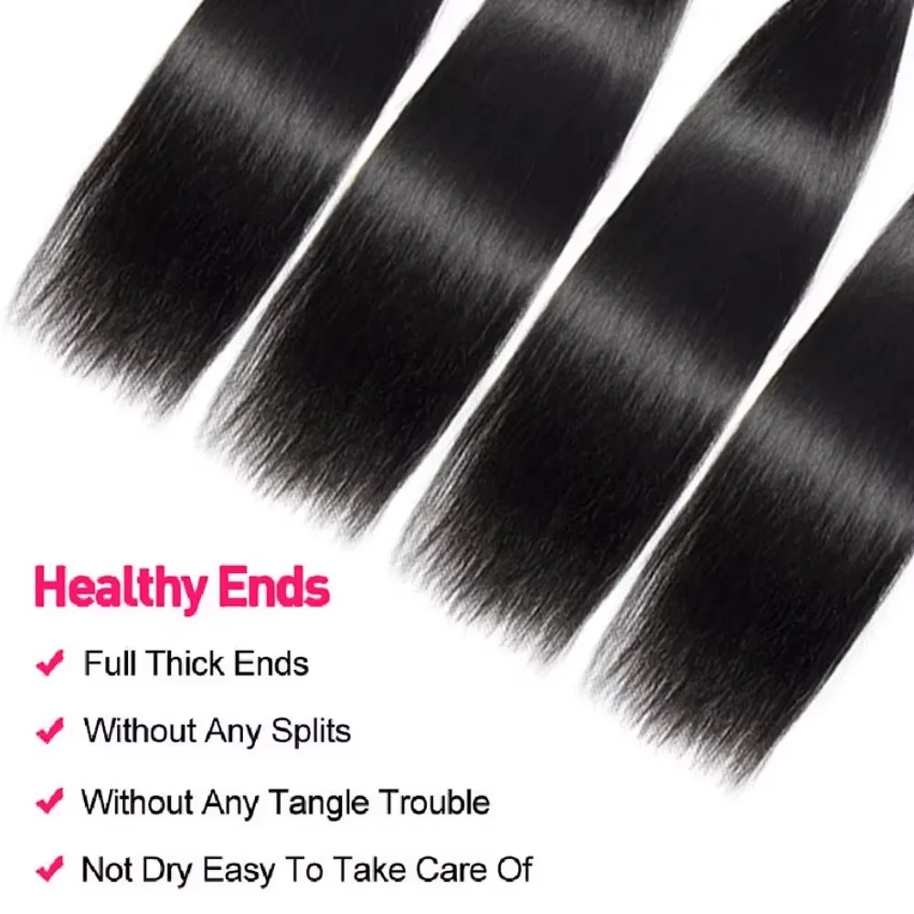 Brazilian Straight Virgin Human Hair Bundles 1/3/4 Pcs 10-40 Inch Natural Black Remy Hair Extensions Double Weft Unprocessed Cuticle Aligned Silky Soft Straight Braiding Hair Natural Texture For Black Women