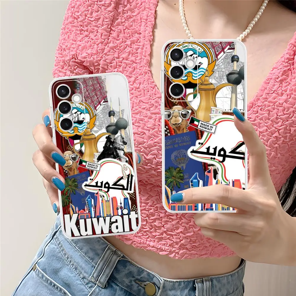 Funda para teléfono móvil con bandera de Kuwait para Samsung Galaxy S25 S24 S23 S22 S21Plus FE, funda de Color Ultra transparente, teléfono inteligente de lujo