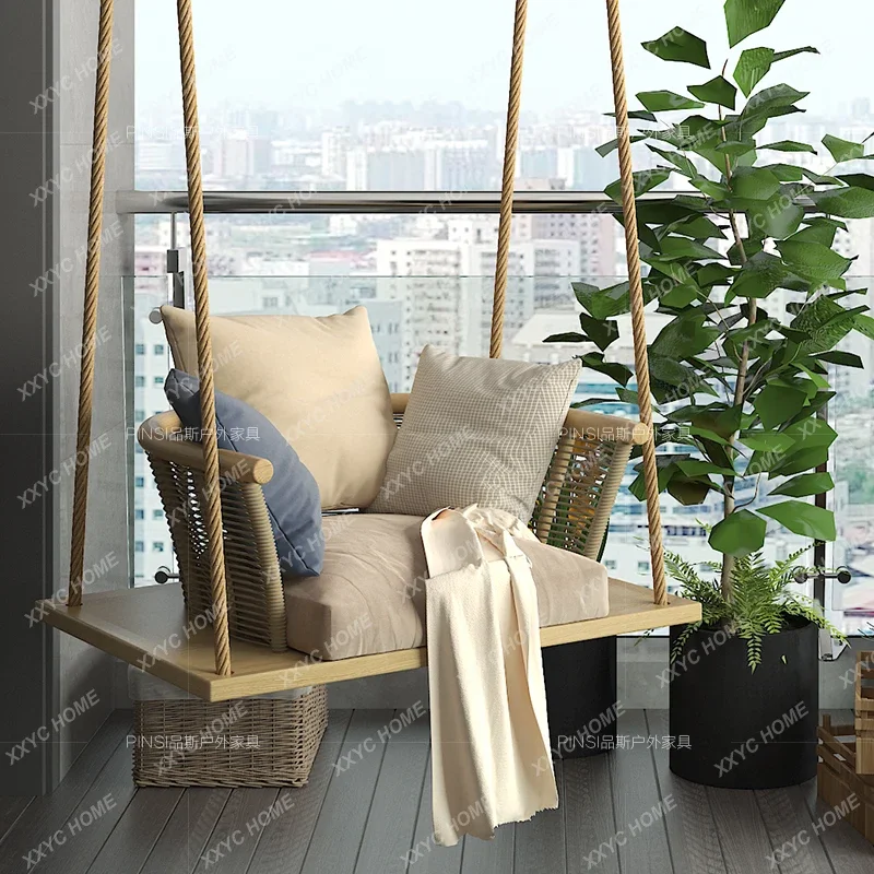 

Adult Hanging Basket Rattan Chair Nordic Balcony Rocking Chair Single Courtyard Outdoor Swing Rattan Hanging Chair