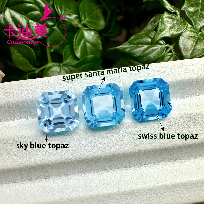 CADERMAY Asscher Shape Swiss Blue100% Natural Topaz Loose Stone With GRC Certificate Beads For Inlaid Jewelry Making