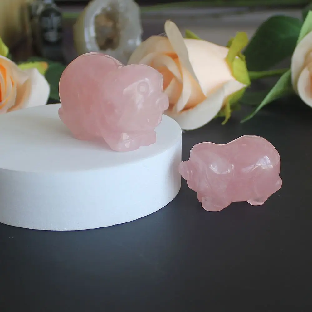 Hand Carved rose quartz pig mum baby figurine set animal carving office home decor 1.5''-2''