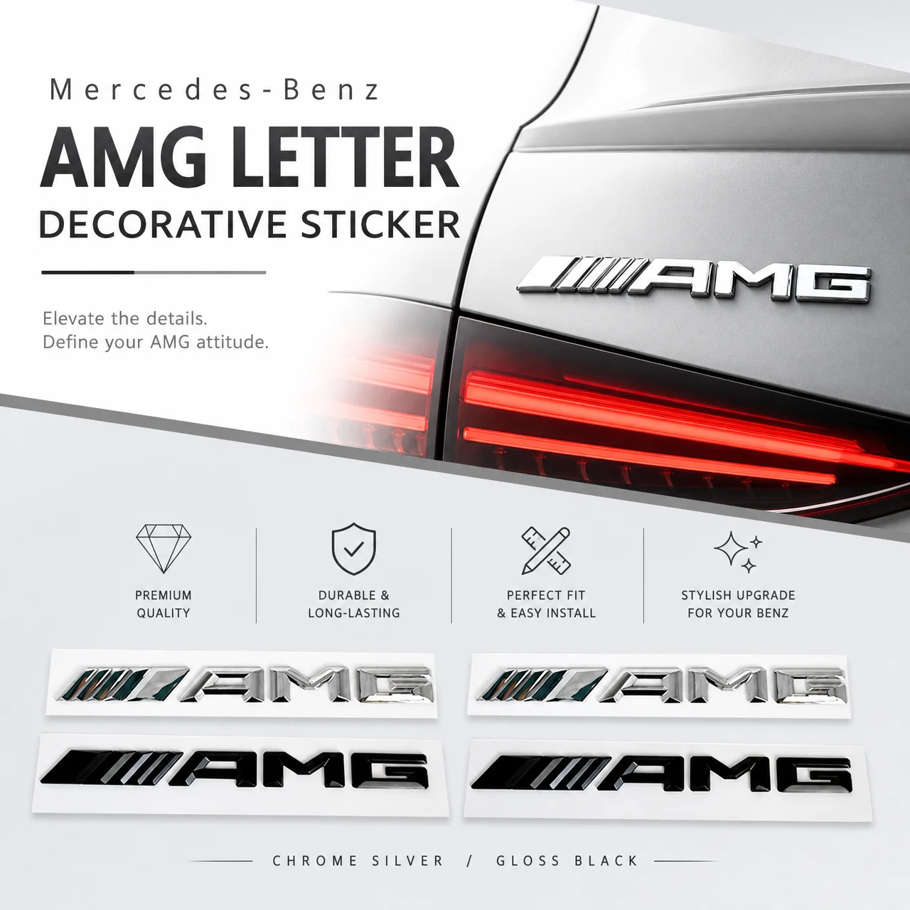 rr-3D ABS Black Logo AMG Emblem Letters Car Trunk Badge Mercedes Benz W204 W205 W176 W177 W212 W213 AMG Sticker Accessories