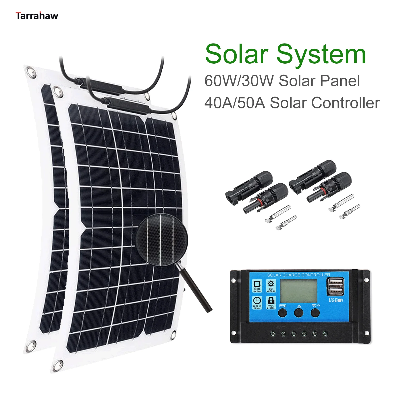 

DIY 30W 60W Solar Panel 40A 50A Controller Car Yacht Outdoor Multi-purpose Photovoltaic System Plate Battery Charge Regulator