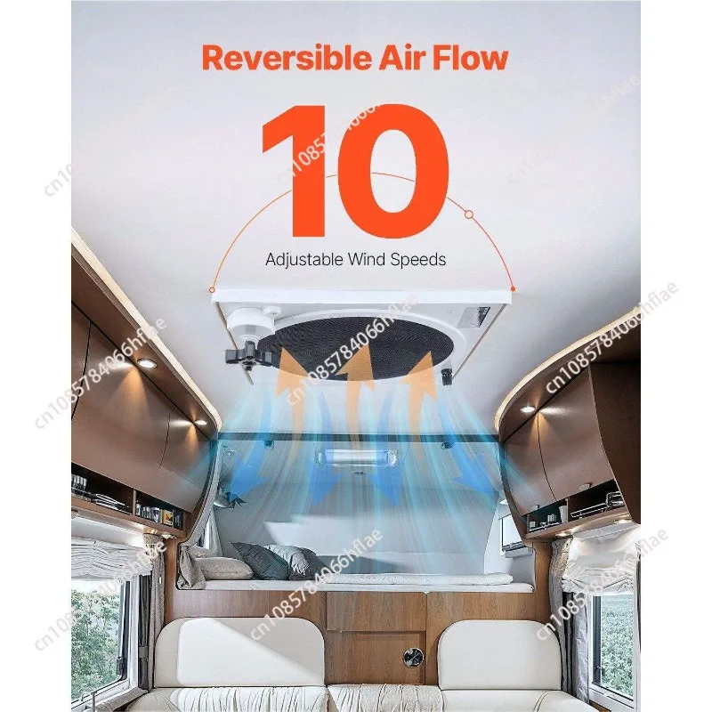 14-Inch 10-Speed Reversible RV Vent Fan, 12V Remote Control with Built-In Rain Cover for 12-Inch Roof Openings