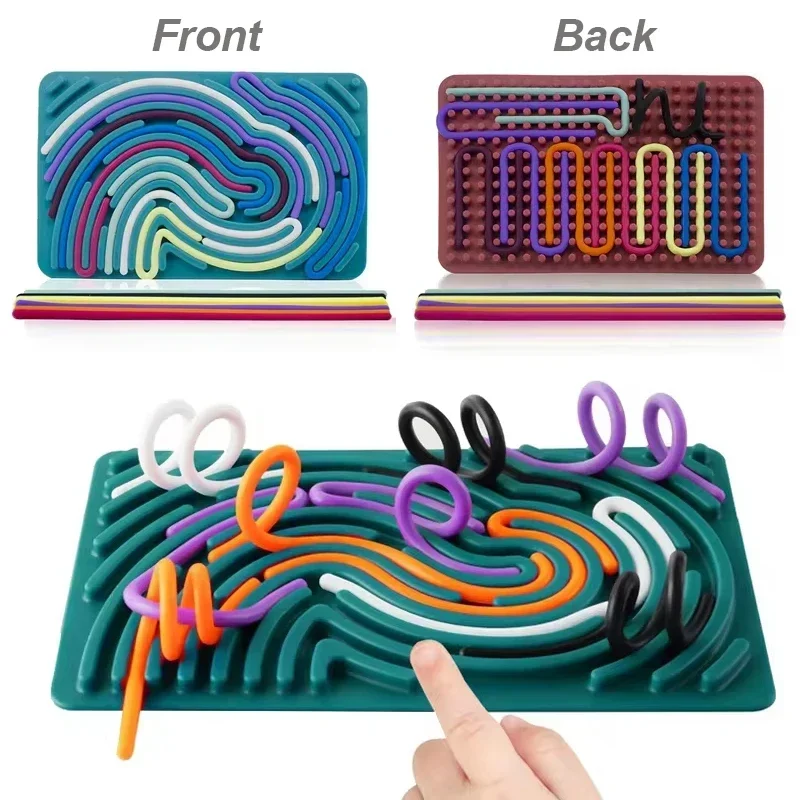Sensory Activity Board for Kids Busy Board Motor Skills Montessori Toy Relaxing Stress Colored Silicone Rod Travel Toy Gifts - view 2