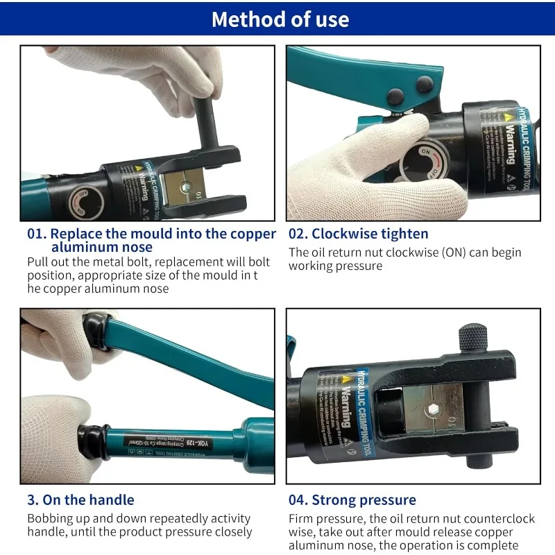 Crimping Tool and Cable Cutter Hydraulic Cable Lug Crimper 10 US TON 14/0 MCM-250 MCM Electrical Terminal Cable Wire Tool Kit