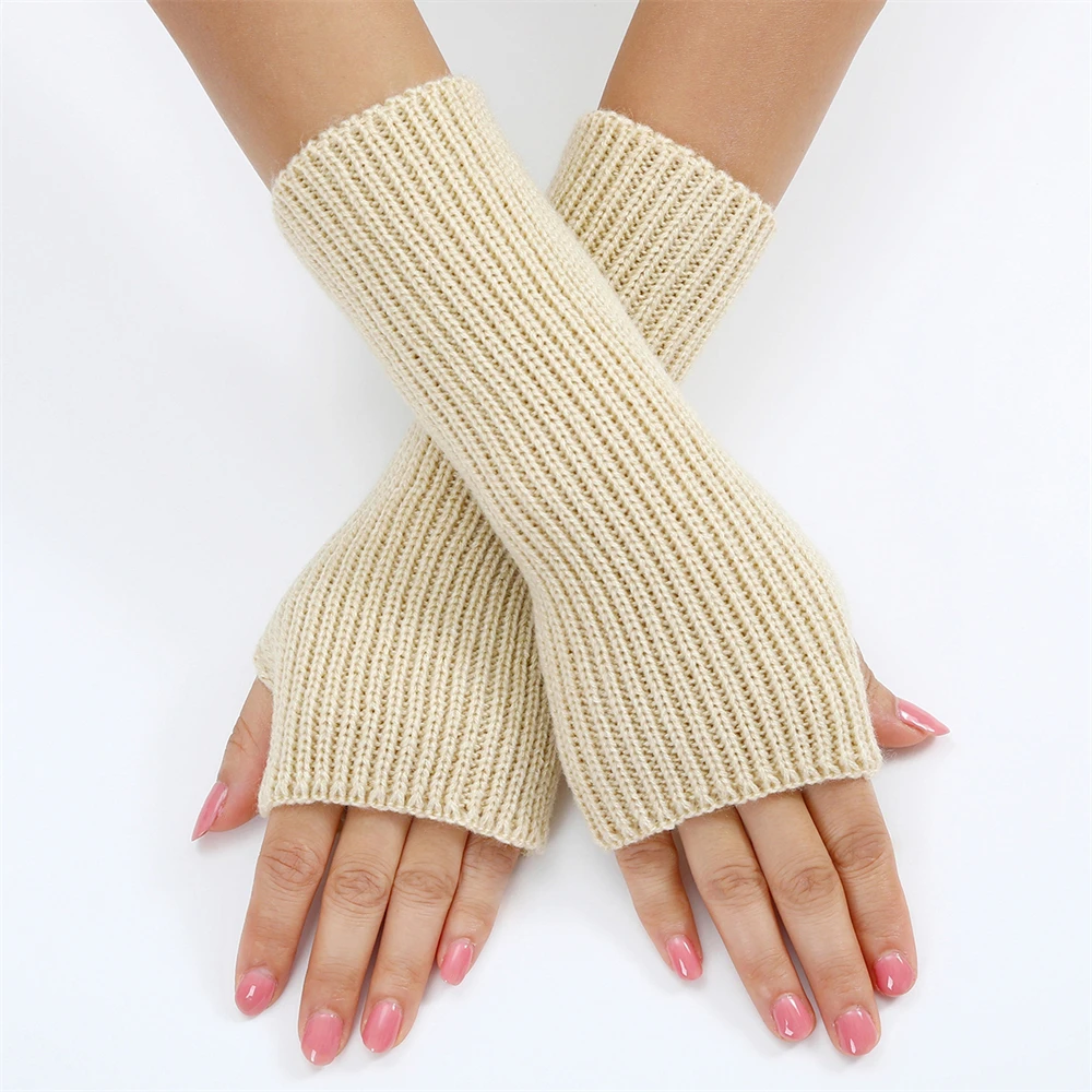 Multicolor Short Gloves Knitted Arm Warmers Soft Elastic Half-Finger Exposed Finger Casual Sleeves Autumn Winter Glove For Women