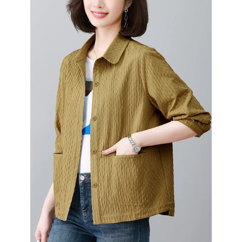 

Casual Thin Jacket for Women Spring Autumn 2025 New Middle-aged Elderly Mothers Long-sleeved Tops Shirt