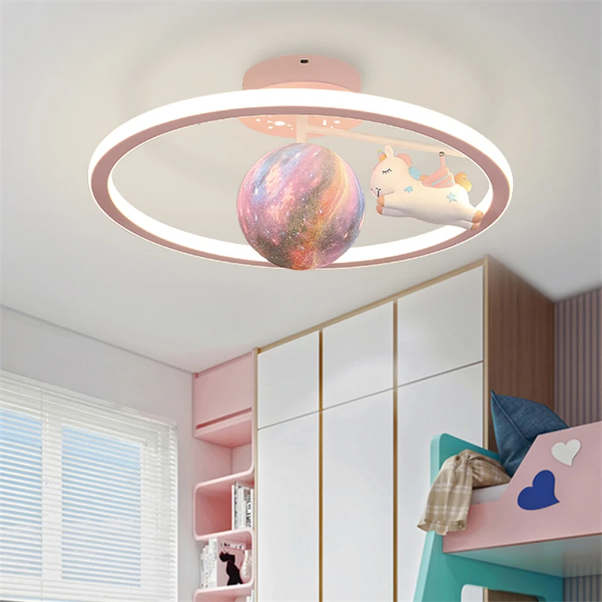 Cartoon kids room planet ceiling lights living room eye care LED ceiling lamps modern bedroom ring Dimming lighting fixtures