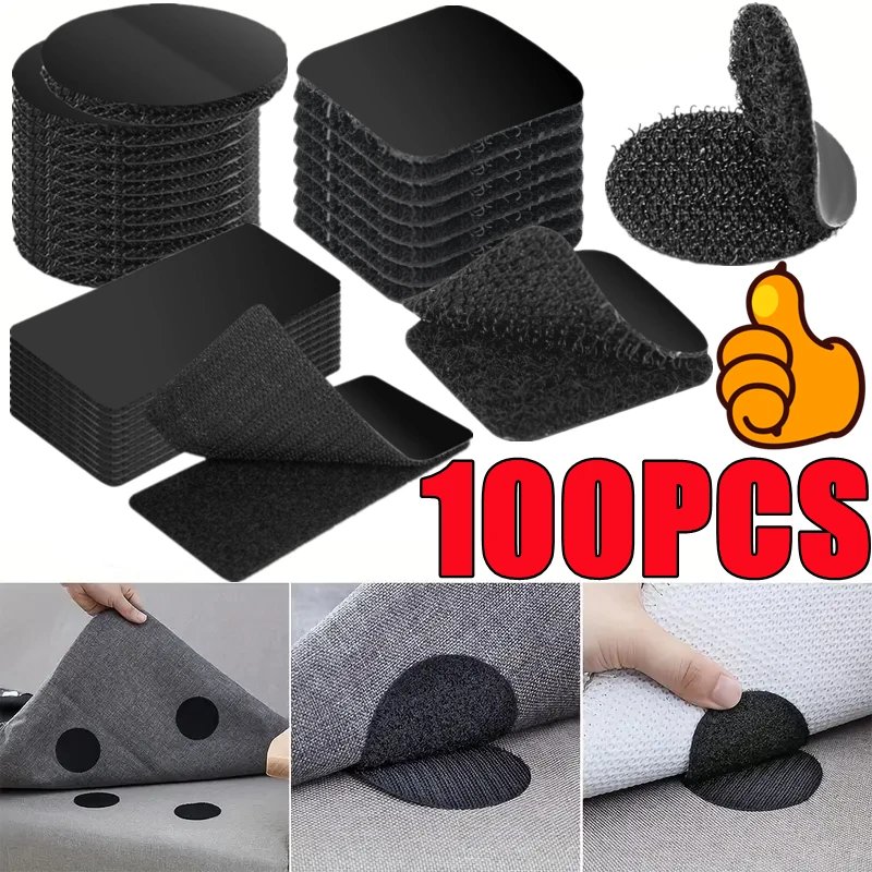 100-2PCS Carpet Fixing Stickers Double Faced High Adhesive Car Carpet Fixed Patches Home Floor Foot Mats Anti Skid Grip Tapes