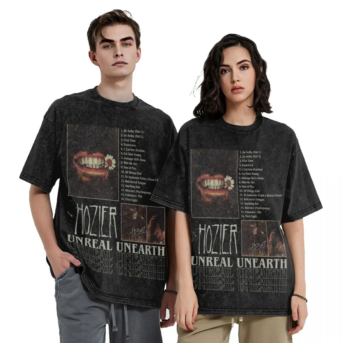 Graphic Printed Hozier Unreal Unearth Washed T Shirt Accessories Oversize T-Shirt Stylish Hozier Fanart For Fan Men Women Tee