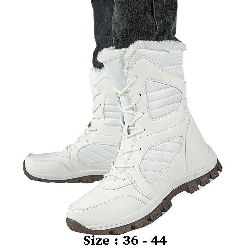 

High quality ankle length cotton women snow boots lace up 2025 winter outdoor fur lining warm walking big size shoe green beige