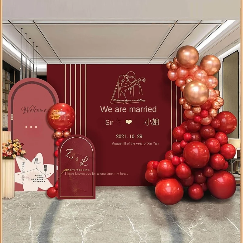 

Customized engagement decoration Chinese wedding background wall thanks wedding banquet rural outdoor balloon scene KT board