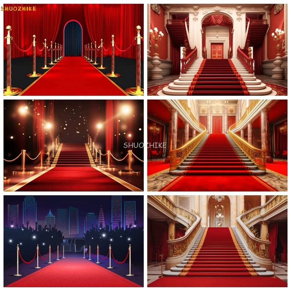 

Red Carpet Luxury Palace Stairs Photography Backdrop Vintage Castle Church Scene Wedding Birthday Party Decor Photo Background