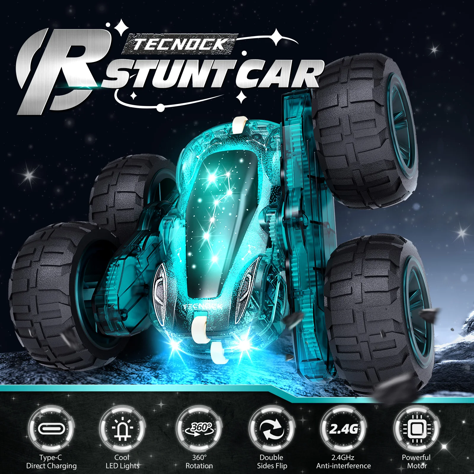 Remote Control Car with Lights, 2.4Ghz RC Car Double Sided 360°Flip RC Stunt Cars,Portable Rechargeable Toy Car for Kids&Adults