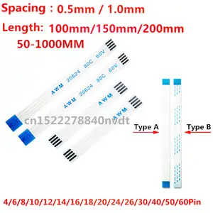 Bilashmart 10 12Pin 14/16/18/20/22/24/26/28/30 Pin FFC FPC AWM 20624 80C 60V VW 1 0.5mm 1mm Pitch Flat Flexible Cable 5/10/15/20/30/40cm