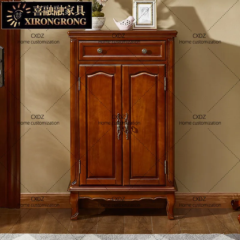 All solid wood shoe cabinet, living room partition, narrow and ultra-thin entrance, small cabinet at the door of the home