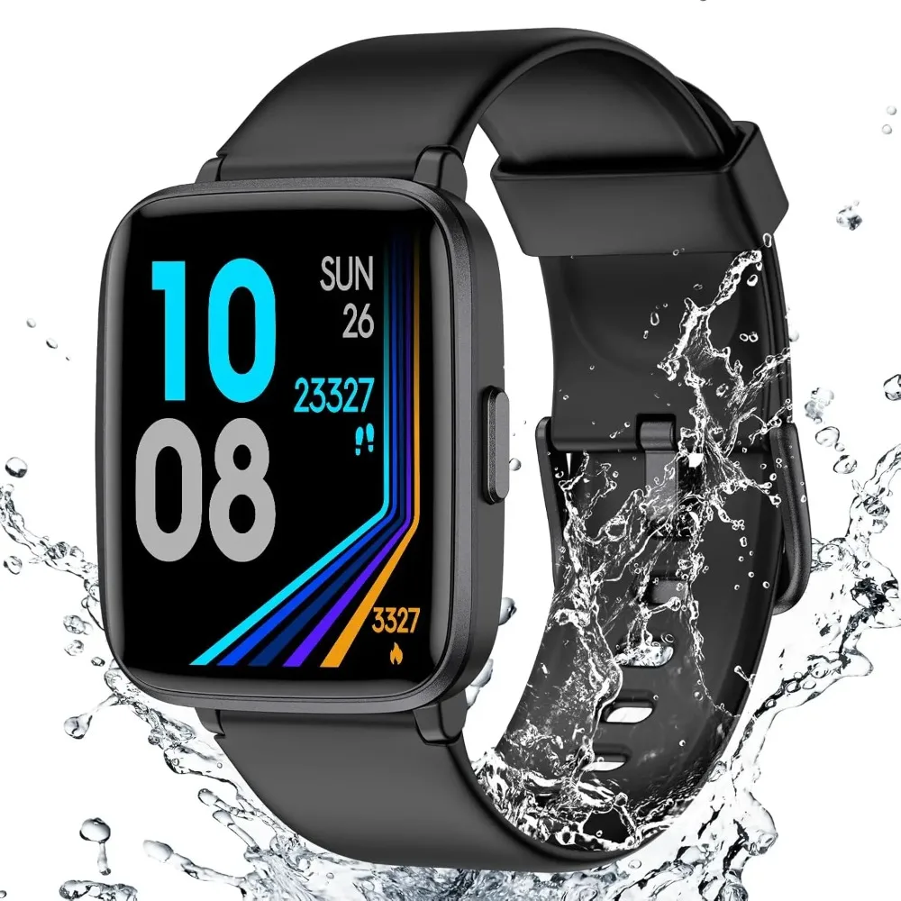 

FitnWatch with Heart Rate Monitor, Large Screen, Pedometer, Sleep & Step Counter, 5ATM Waterproof Smart Watch for Men Women