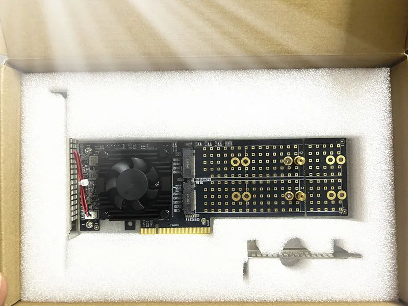 PLX8747 4-Bay NVMe PCIe3.0 X8 Expansion Card Plug Play Half-Height/Full-Height Brackets Supports M.2 SSD with Fan A-ABHG